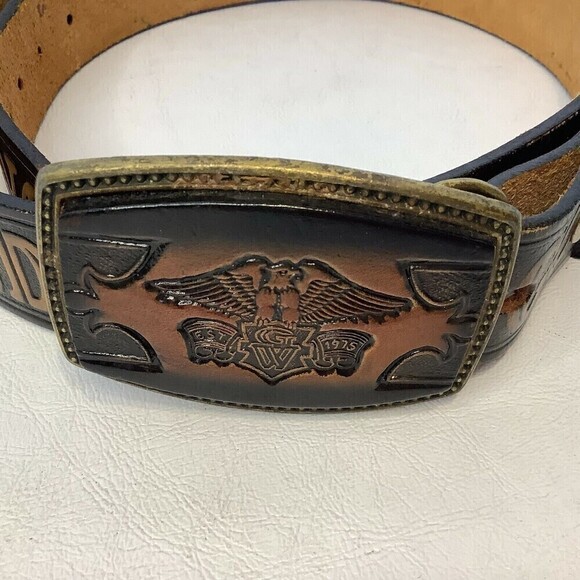 Vintage Gold Wing Leather Belt w/Buckle BB-317 Alumaline 4108 45" - Picture 2 of 6